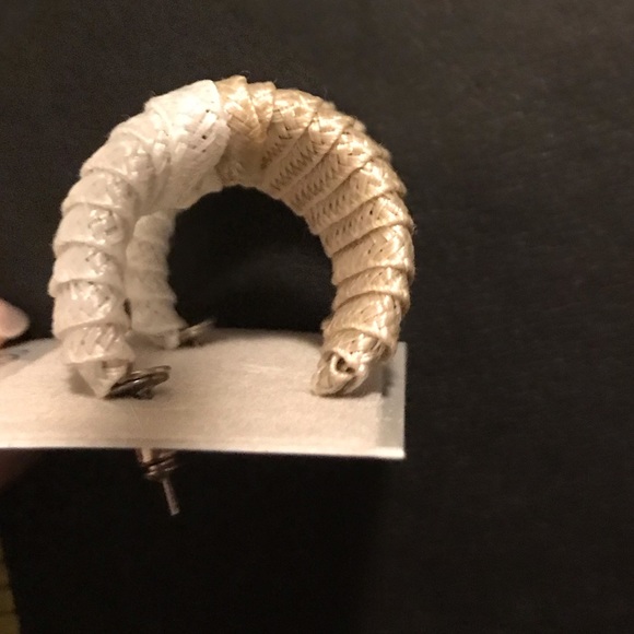 Tan & White Thread Color Block Wrapped Earrings - Picture 8 of 8